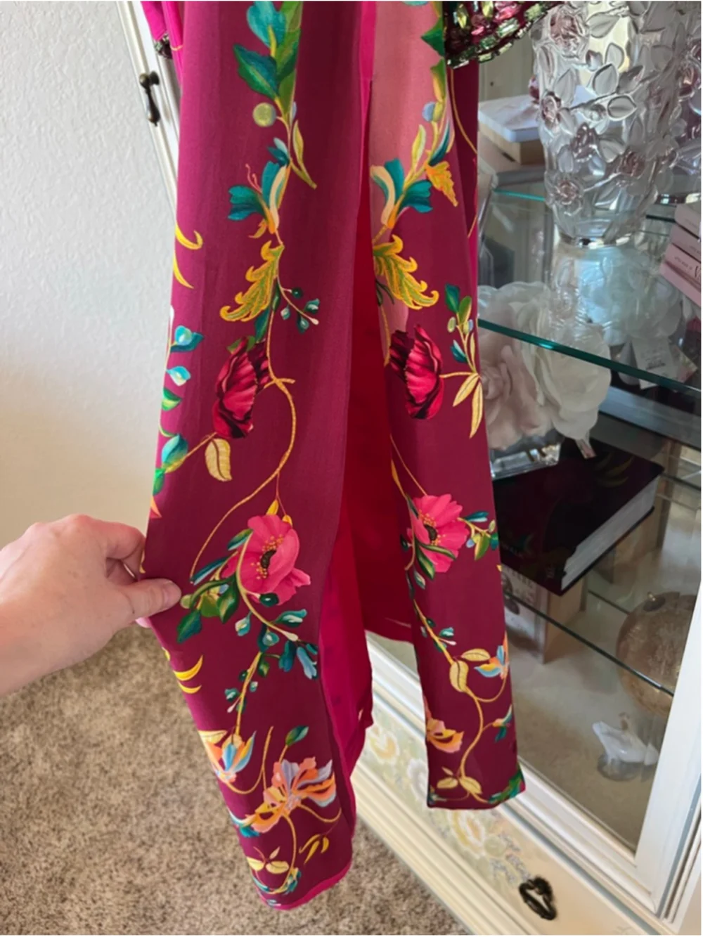 NWT LA FUORI Fuchsia Pink Floral Silk Kaftan M